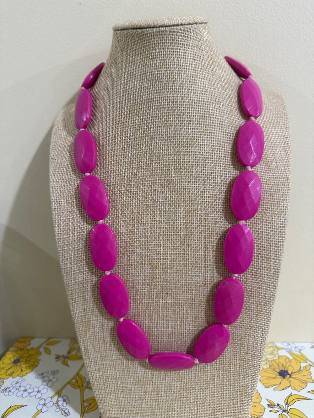 Fuchsia Faceted Oval Bead Necklace - Women Jewelry 22”